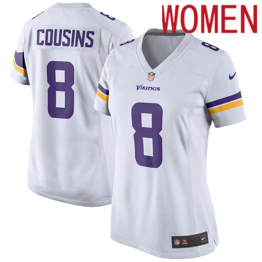 Women Minnesota Vikings #8 Kirk Cousins Nike White Game NFL Jersey->women nfl jersey->Women Jersey
